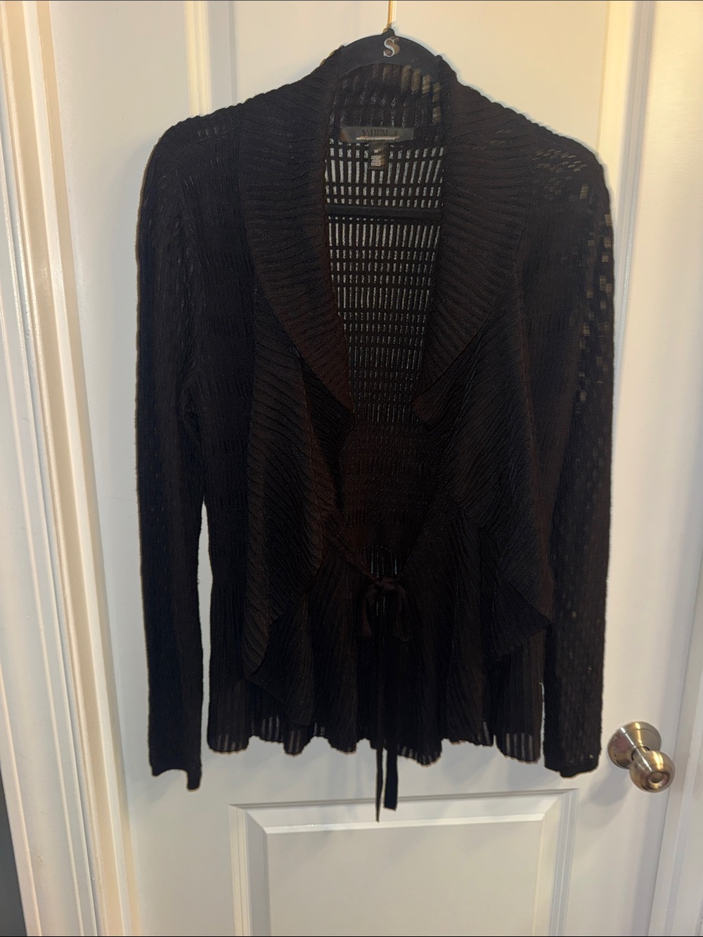 White House Black Market Black Open-Knit Shawl-Collar Cardigan